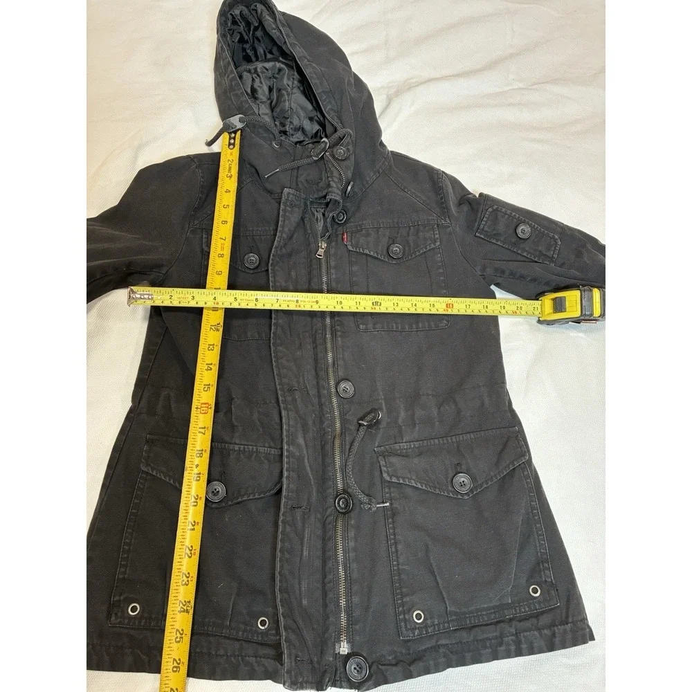 Levi's Men's Small Black Hooded Field Parka Jacket Quilted Lining Military Style